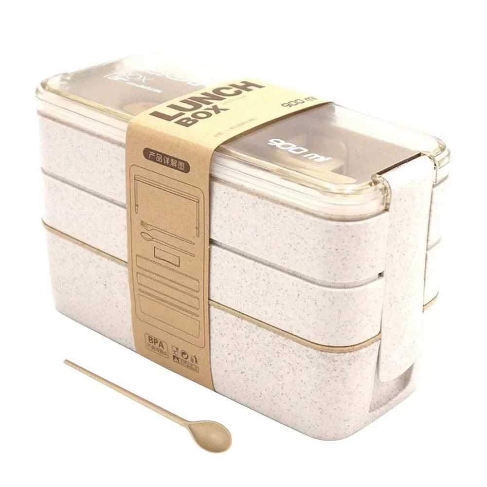 3 Layer 900ml Wheat Straw Bento Boxes Food Storage Container Lunchbox Microwave Dinnerware Healthy Material Lunch Box H251213