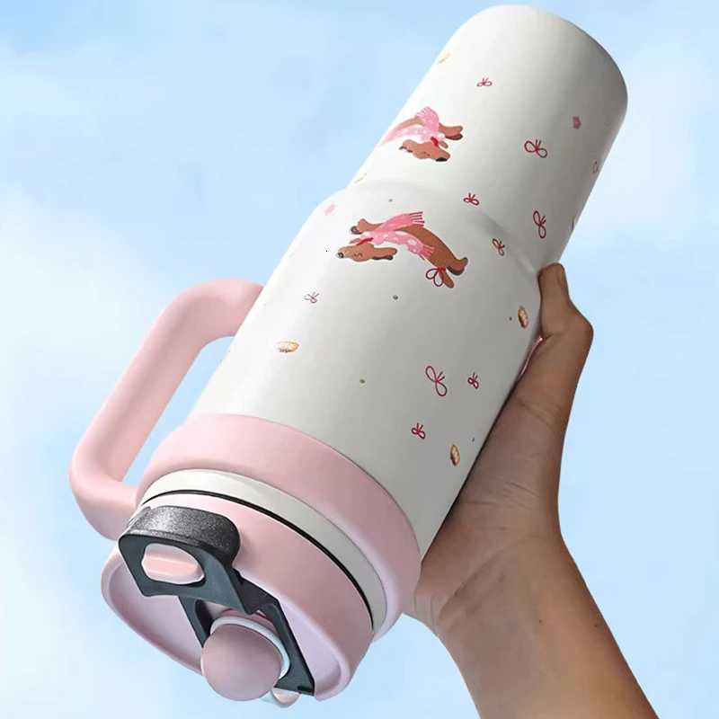 Large-Capacity Stainless Steel Coffee Cup for Girls Jumbo Double-Wall Thermal Insulation Thermos with Straw Office Household Use H251215
