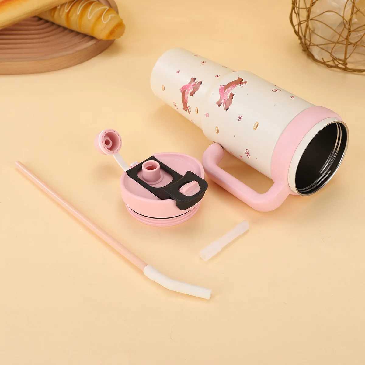 Insulated Tumbler with Hanlde 1000ml Metal Stainless Steel Vacuum Portable Straw Cup Large Thermal Mug for Hot and Cold Coffee H251215