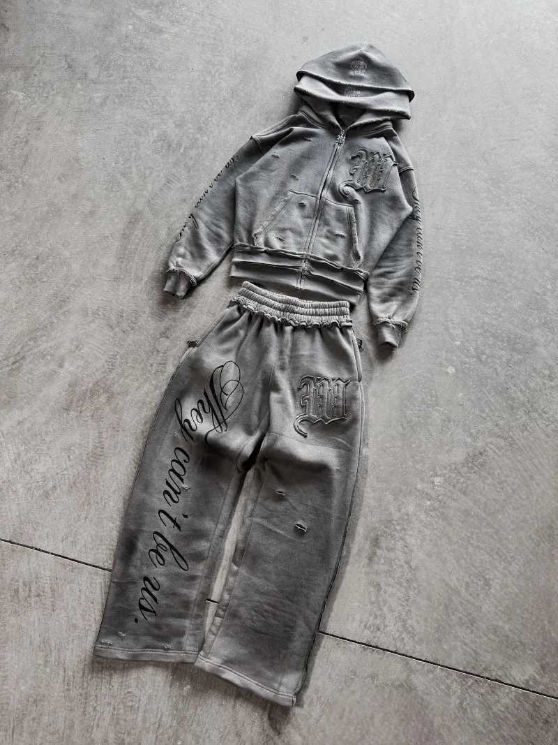 Y2K Harajuku Punk Gothic Loose Hooded Sweatshirt American Embroidered Patch Casual Double Hooded High Strt Retro Sports Sui X251215