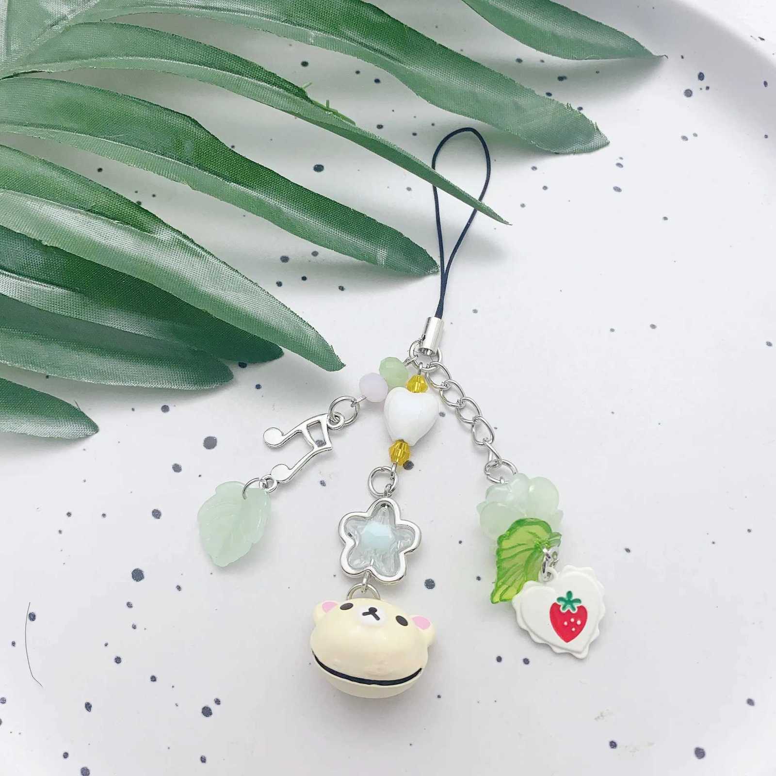 Handmade Phone Charm Chain Four Leaf Clover Beaded Phone Charm Y2K Green Fairy Core Keychain Bag Key Ring M251215