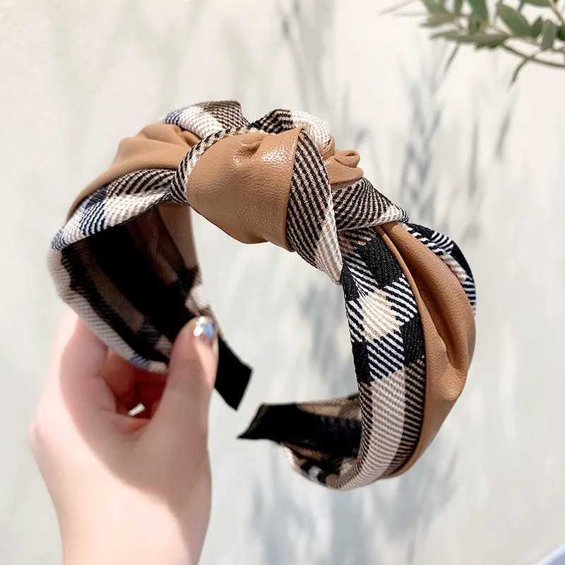 Stunning Wide Synthetic Leather Hairband Top Knotted Plaid Cloth Headband for Women Shopping Party Travel Headpiece AccessoriesXJ251215 - view 6