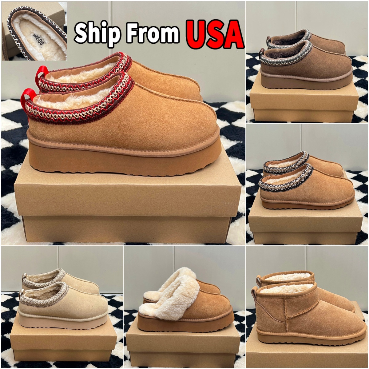 MEOD Slippers Designer Shoes Platform Slides Snow Boots Womens Ultra Mini Chestnut Wool Slides Fluffy Leather Women Slider Best Quality Fast Ship with box