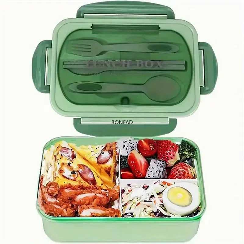1200ml Bento Style Lunch Container with 3 Separate Leak-Proof Cpartments Includes Utensil BPA- Material for Camping Trips H251213