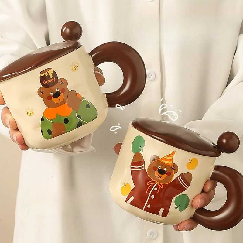 Ceramic g with Lid Spoon At He Off Cute Cartoon Bear Water Cup Decoration He Coffee Cup H251215