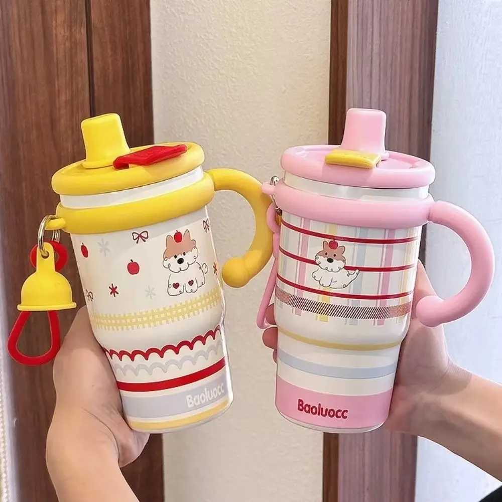 600ml Thermal Water Bottle Creative Cute Drinking Straw Cup Large Capacity Portable Cartoon Vacuum Flask for Student Children H251215