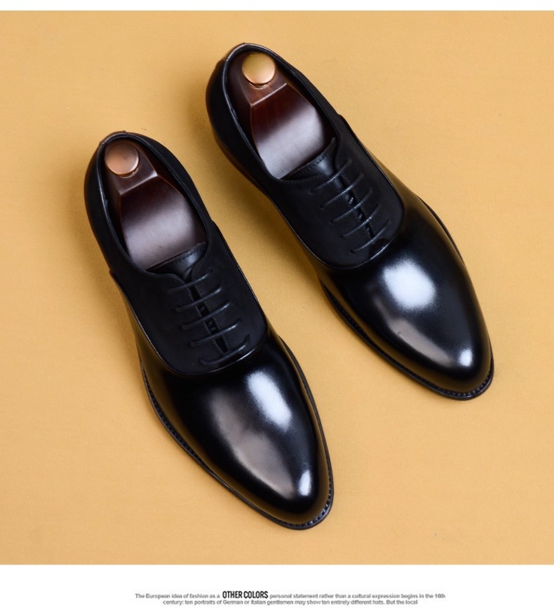 British Style Business Formal Shoes for Men Genuine Leather Pointed Toe Burgundy Oxford Wedding Groomsmen Shoes Large Sizes - view 4
