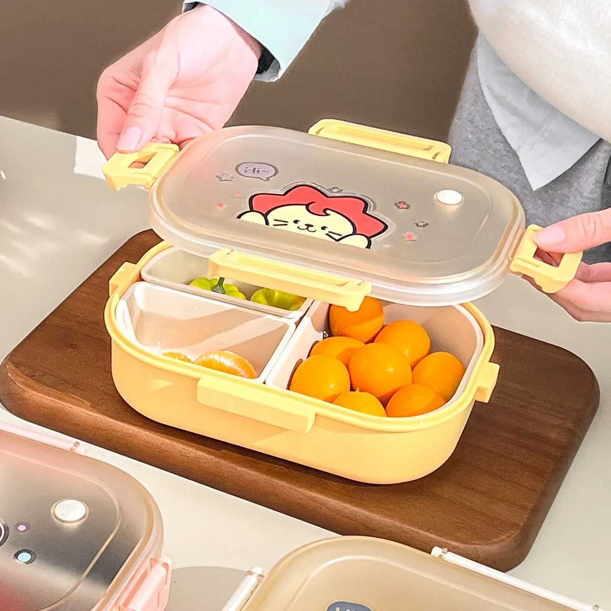 WORTHBUY Portable Plastic Lunch Box With Detachable 3-Cpartments Cute Divided Food Container For Kids Students Microwave Safe H251213