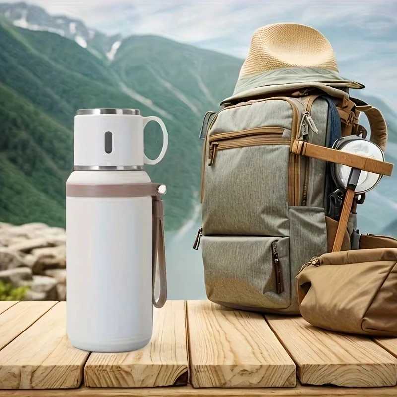 Stainless Steel Thermos Cup 600ml 24h Insulation Insulated Water Bottle with Cup Portable Handheld Tumbler for Camping Hiking H251215