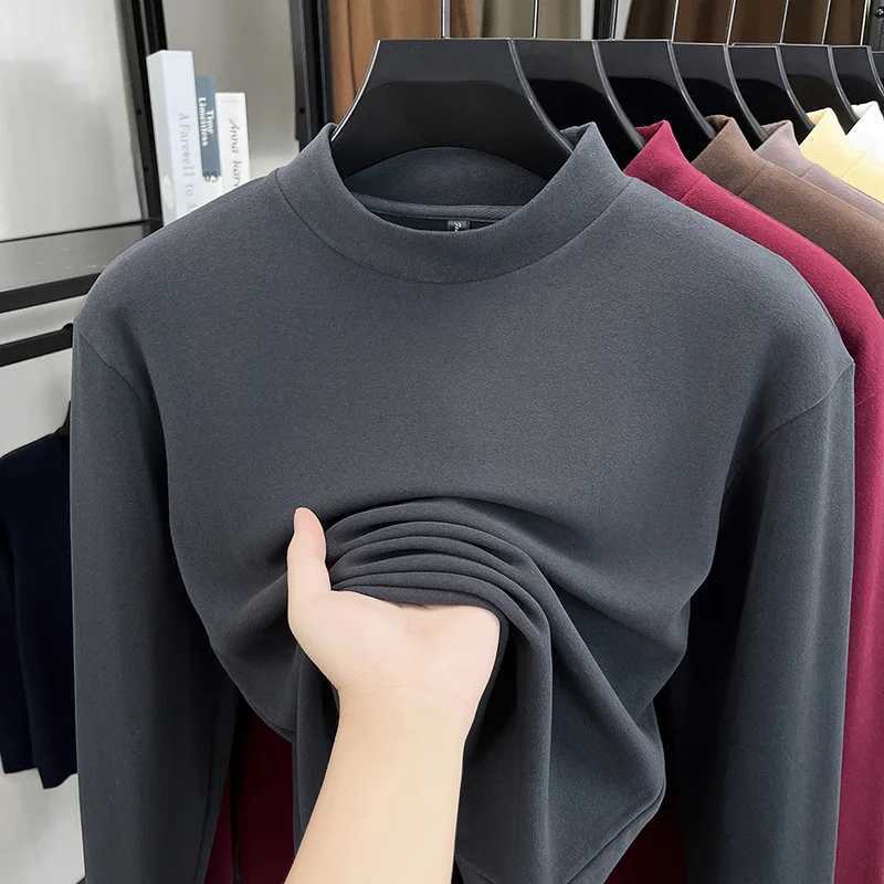 Men Velvet Warm Tops Thermal Underwear Tops Half-high Collar Long-sleeved Bottoming Shirt Fleece Pullover Autumn Elasticity Tee G251215