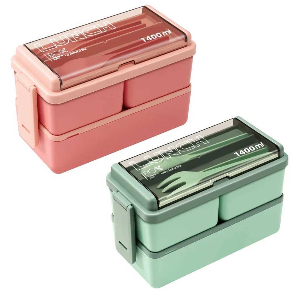 Double Layer Portable Lunch Box For Kids With Fork and Spoon Microwave Bento Boxes Dinnerware Set Food Storage Container H251213