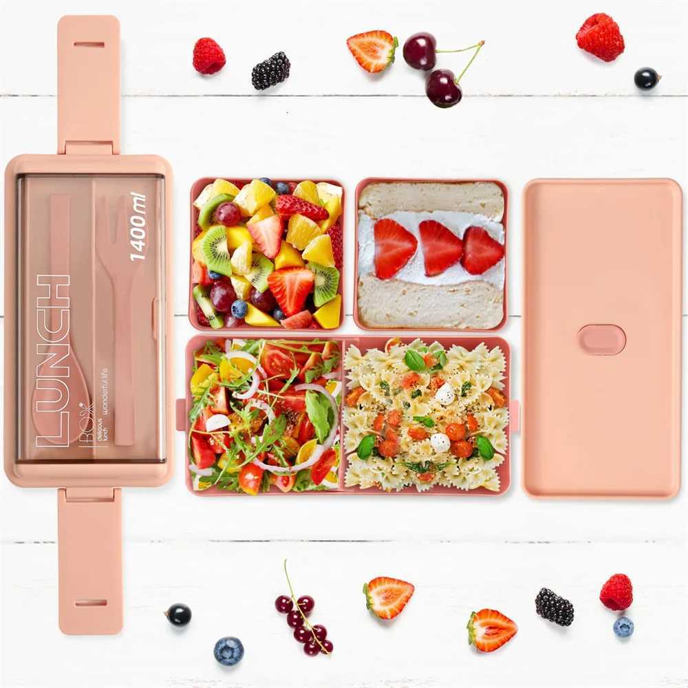 Double Layer Portable Lunch Box For Kids With Fork and Spoon Microwave Bento Boxes Dinnerware Set Food Storage Container H251213