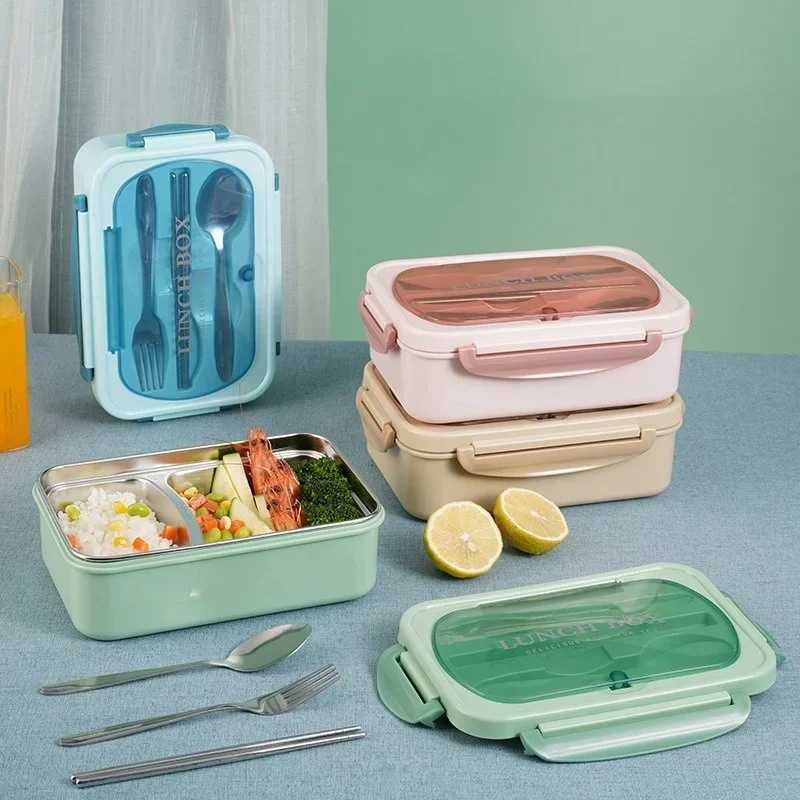 304stainless Steel Double-layer Lunch Box Students Portable Square Bento Box with Tableware Container Leakproof Food Containers H251213
