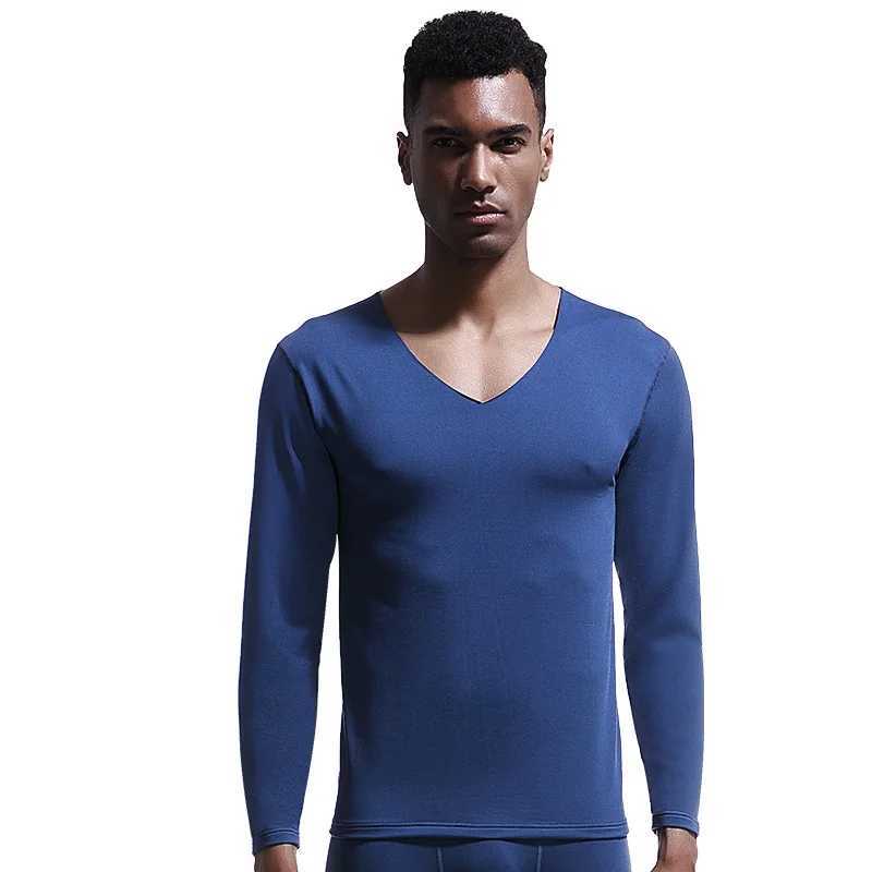 Mens Seamless Thermal Undershirt - V-Neck Fleece-Lined Warm Base Layer Slim Fit Thin Cotton Shirt for Winter G2512151