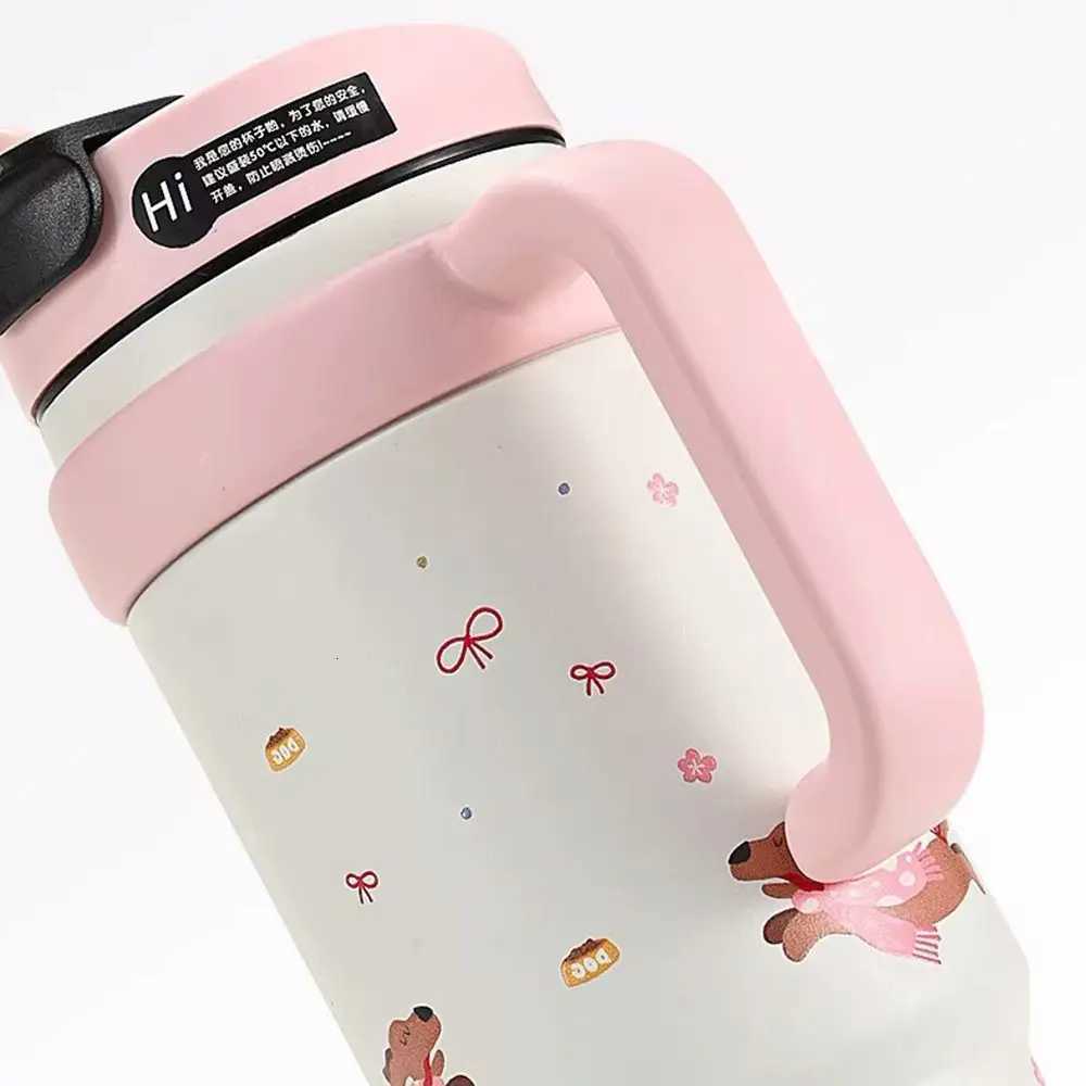1000ML Cartoon Vacuum Cup With Lid And Straw With Handle Thermal Water Bottle Gift 316 Stainless Steel Direct Drinking Cup H251215