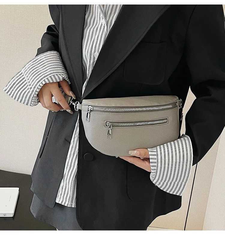 Womens Waist Bag Multi-pocket Street Fanny Pack PU Leather Chest Bag Fashion Wide Strap Crossbody Bag Retro Solid Shoulder BagsT251215