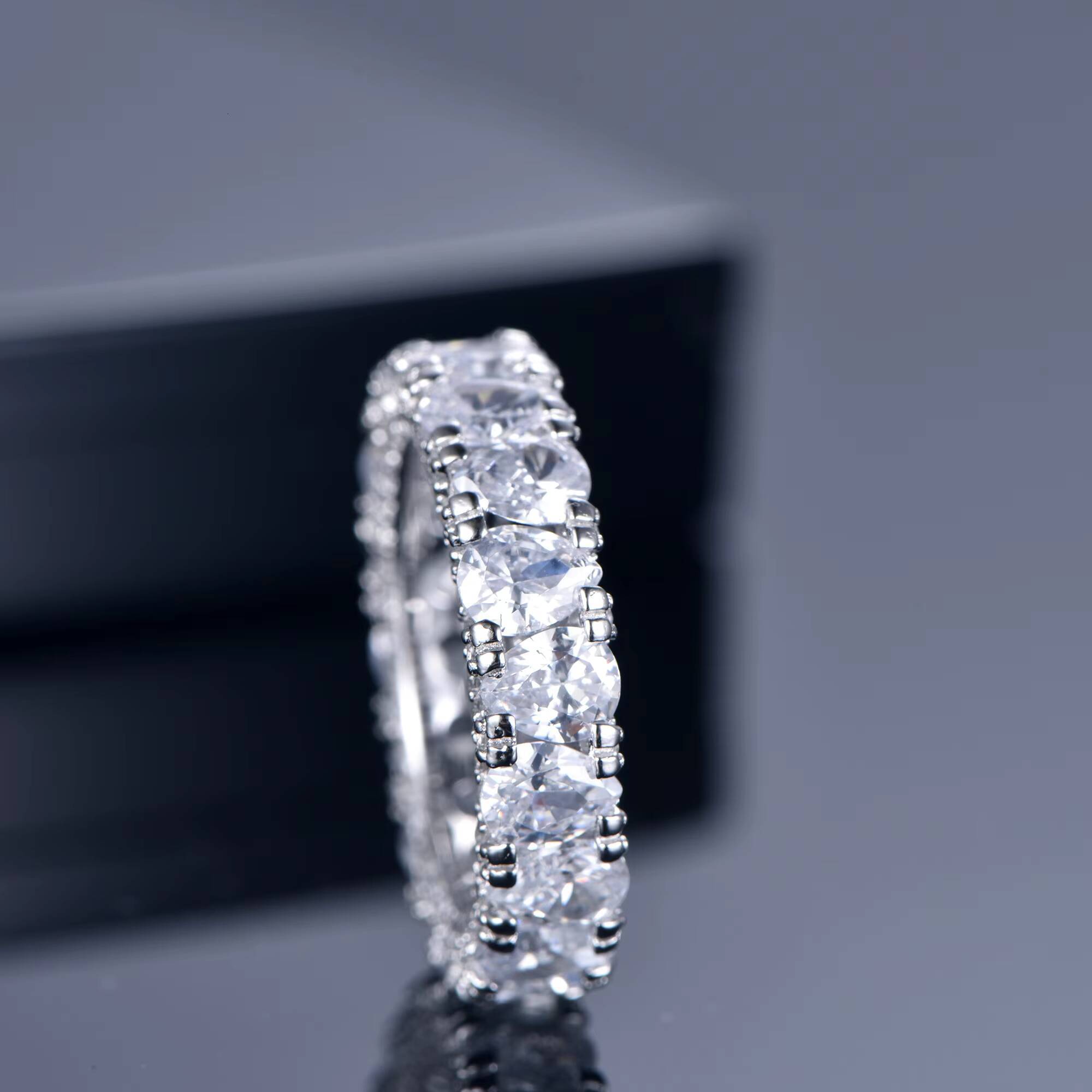 Wholesale 14K White Gold Rhodium Plated 925 Sterling Silver Eternity Wedding Band Womens CZ Diamond Engagement Ring for Party