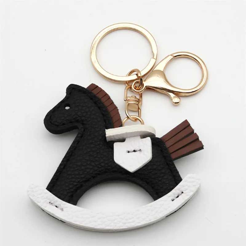 Women luxury Charms Bag Pendant PU Leather KeyChain Cartoon Pony Rocking Horses Keyring Animal Ornament Accessories Decoration Gift M251215