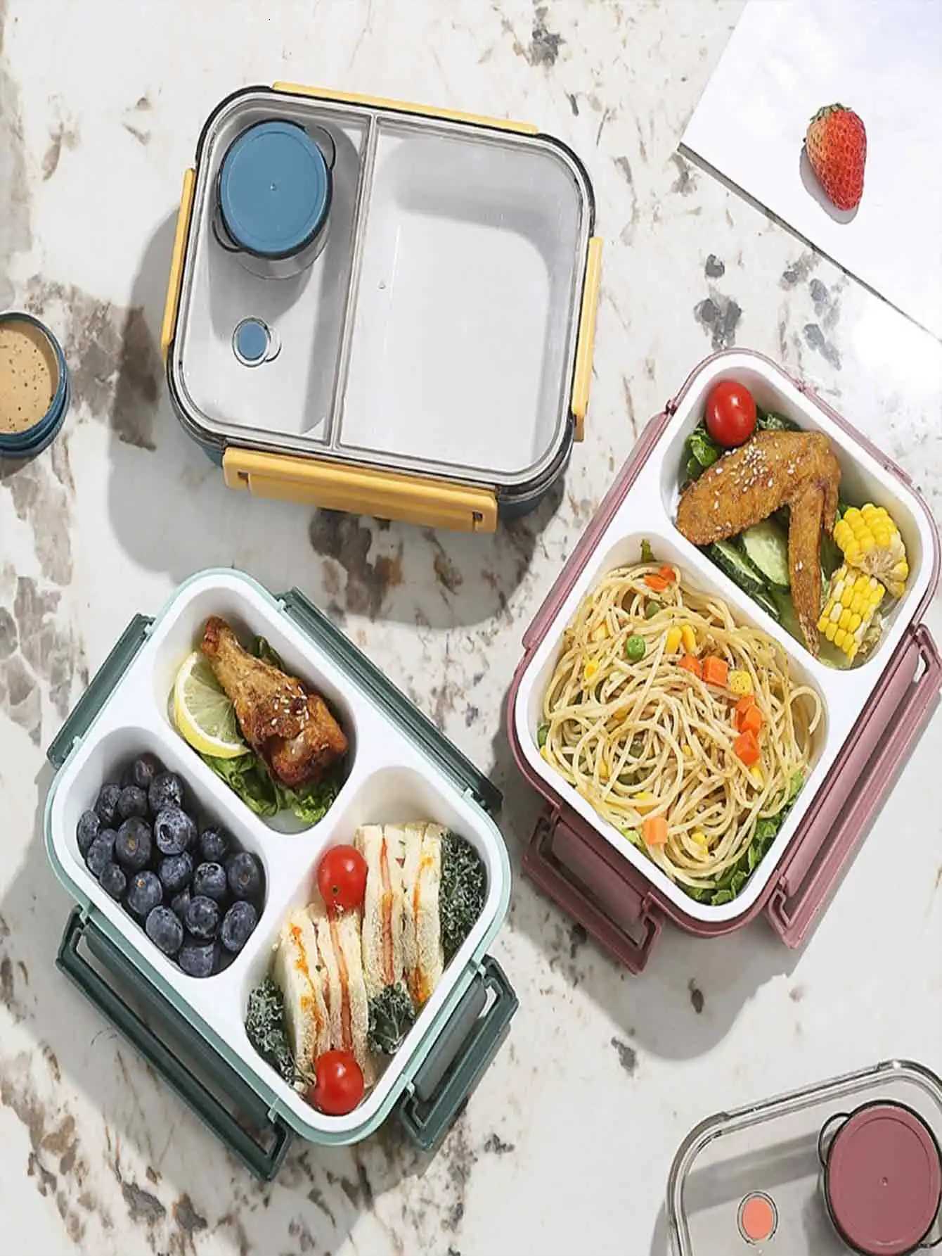 Microwave-safe leak-proof mti-cpartment plastic lunch box with dipping sauce container ideal for off workers H251213