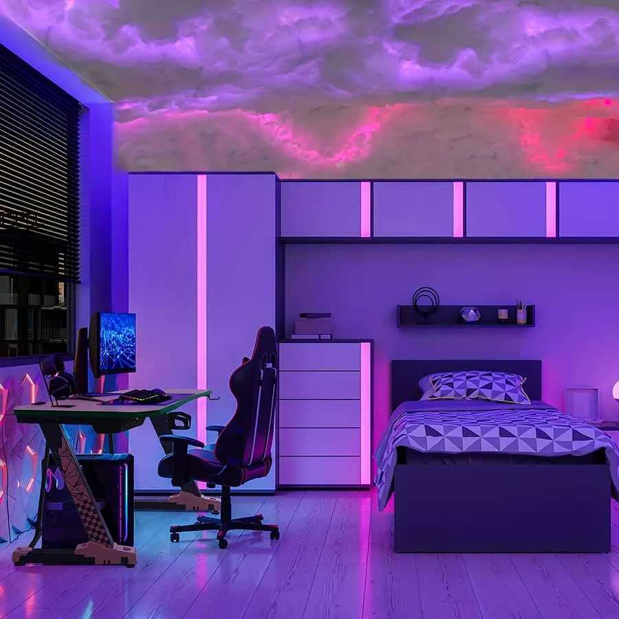 32ft LED 3D Lightning Cloud Light Bluetooth Voice Control Remote USB Plug Dimmable Mood Decorative Night Light for Game Room X251215