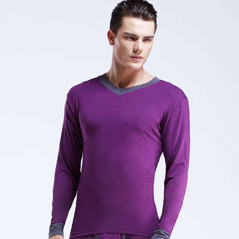 Mens Slim-Fit V-Neck Thin Autumn Shirt Single Piece Base Layer Youth Warm Long-Sleeve Top G251215