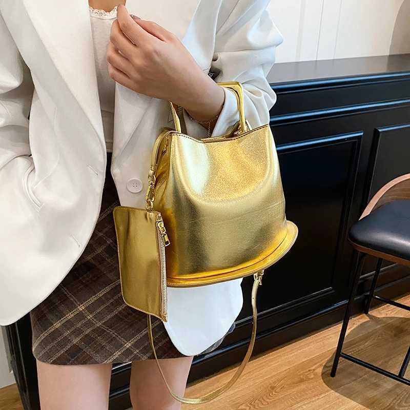 Luxury Gold Evening Purse And Handbag Fashion Clutch Bag Designer 2 Set Bucket Tote Bag Women 8 Color Pu Leather Crossbody Bags H260523