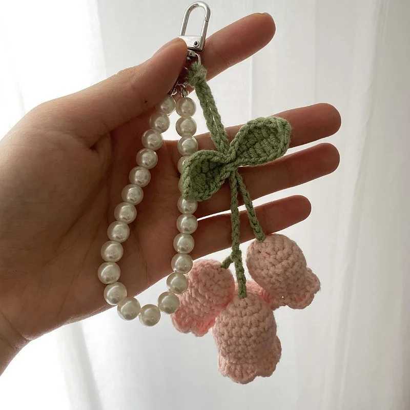 Fashion Handmade Flower Knitted Keyring Women Crocheted Wool Flower Leaf Bag Pendants Car Pendants Fresh Handbag Charms Gifts M251215