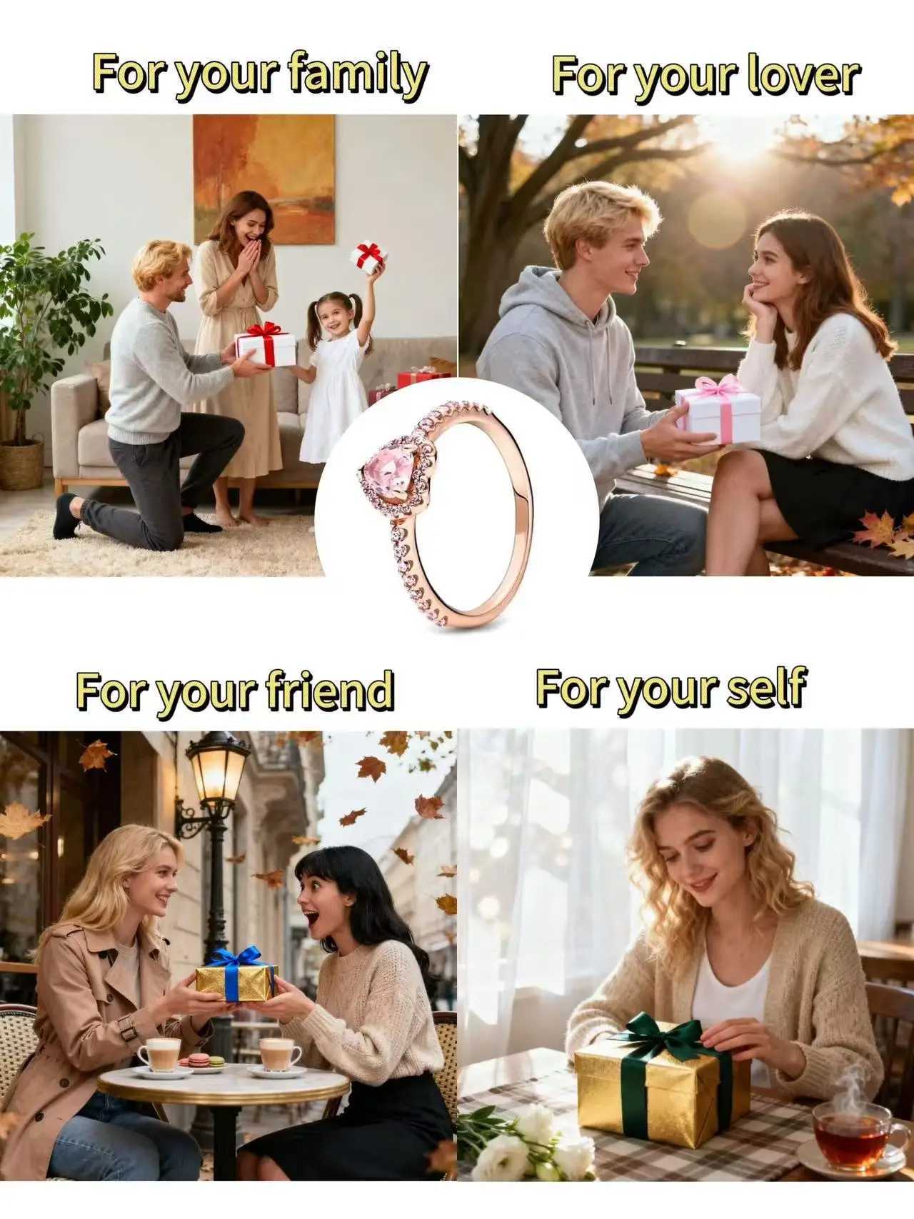 2025 New 925 Sterling Silver Sophisticated Rose Gold Radiant Crown Round Heart Ring Timeless Luxury Charm Jewelry Sweet Gifts M251215