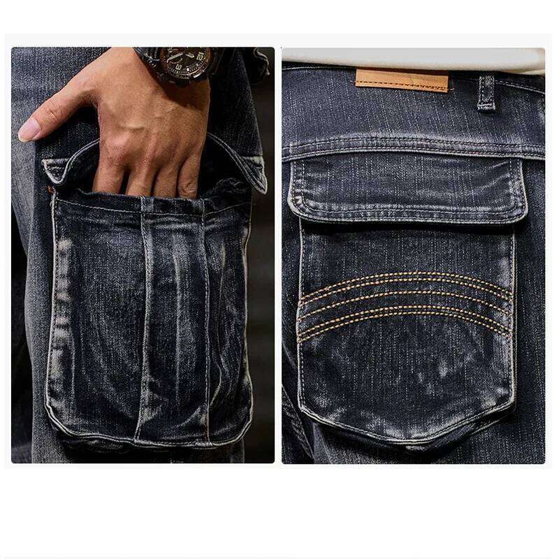 2025 Men's new elastic American retro multi -pocket Workers for denim men's pants loose large size three -color C251215