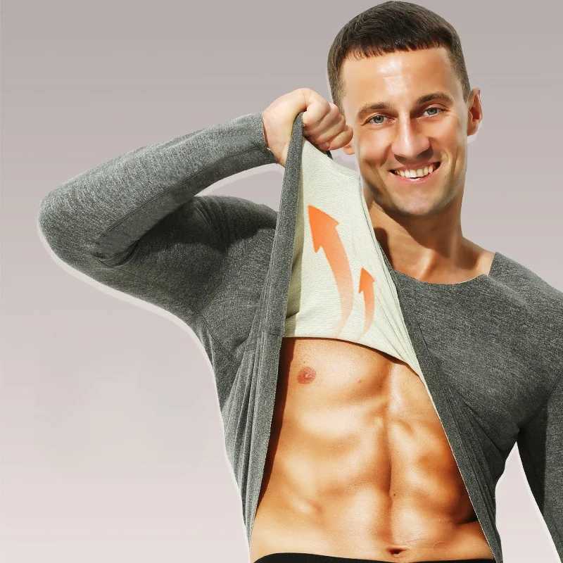 Traceless thermal underwear mens fleece thickened winter cold resistant long-sleeved backing wool thermal shirt men G251215