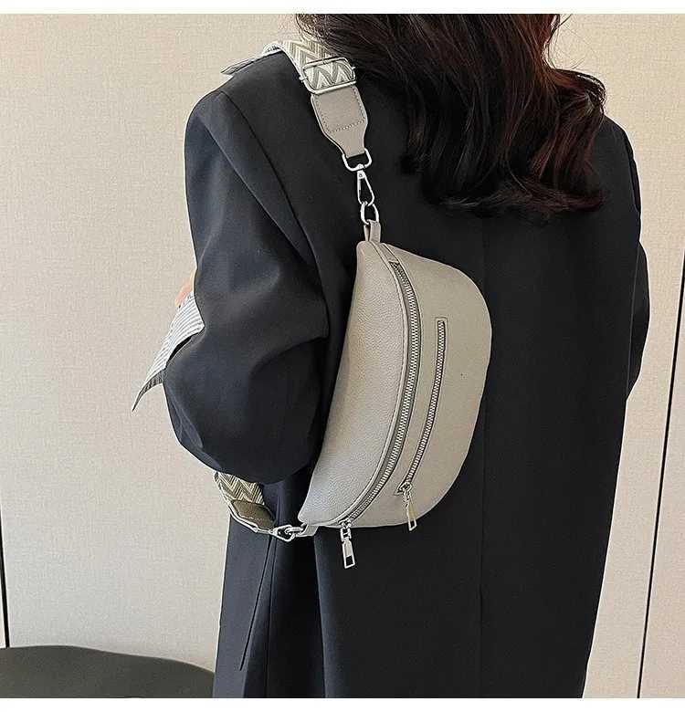 Womens Waist Bag Multi-pocket Street Fanny Pack PU Leather Chest Bag Fashion Wide Strap Crossbody Bag Retro Solid Shoulder BagsT251215