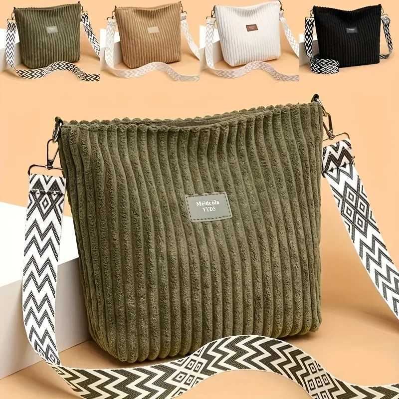 Womens Corduroy Shoulder Bags Large Capacity Solid Color Handbags Daily Commuting Crossbody BagsT251215