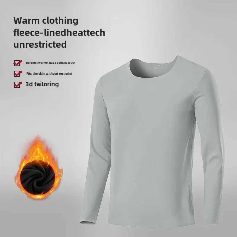 2025 New Fall Winter Double-Sided Fleece Long Sleeve Tshirt for Men Warm Innerwear Thermal Underwear Fleece-Lined Heat Top G251215