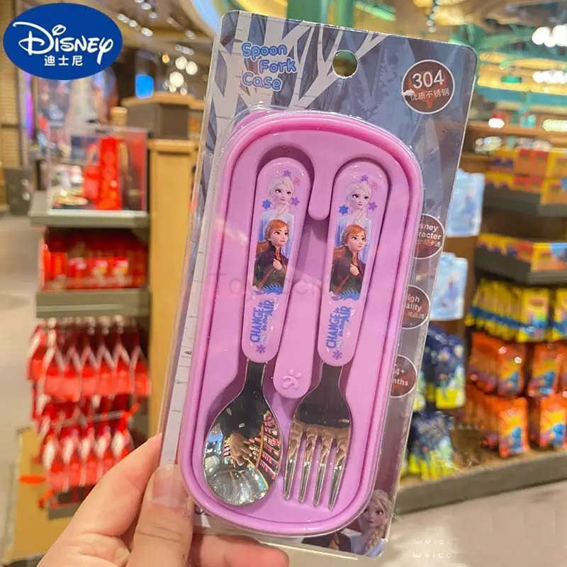 Disney Elsa Anna Cartoon Cute Creative Kawaii High Value Portable Thick and Durable Student Peripherals Tableware Fork and Spoon Set H251215