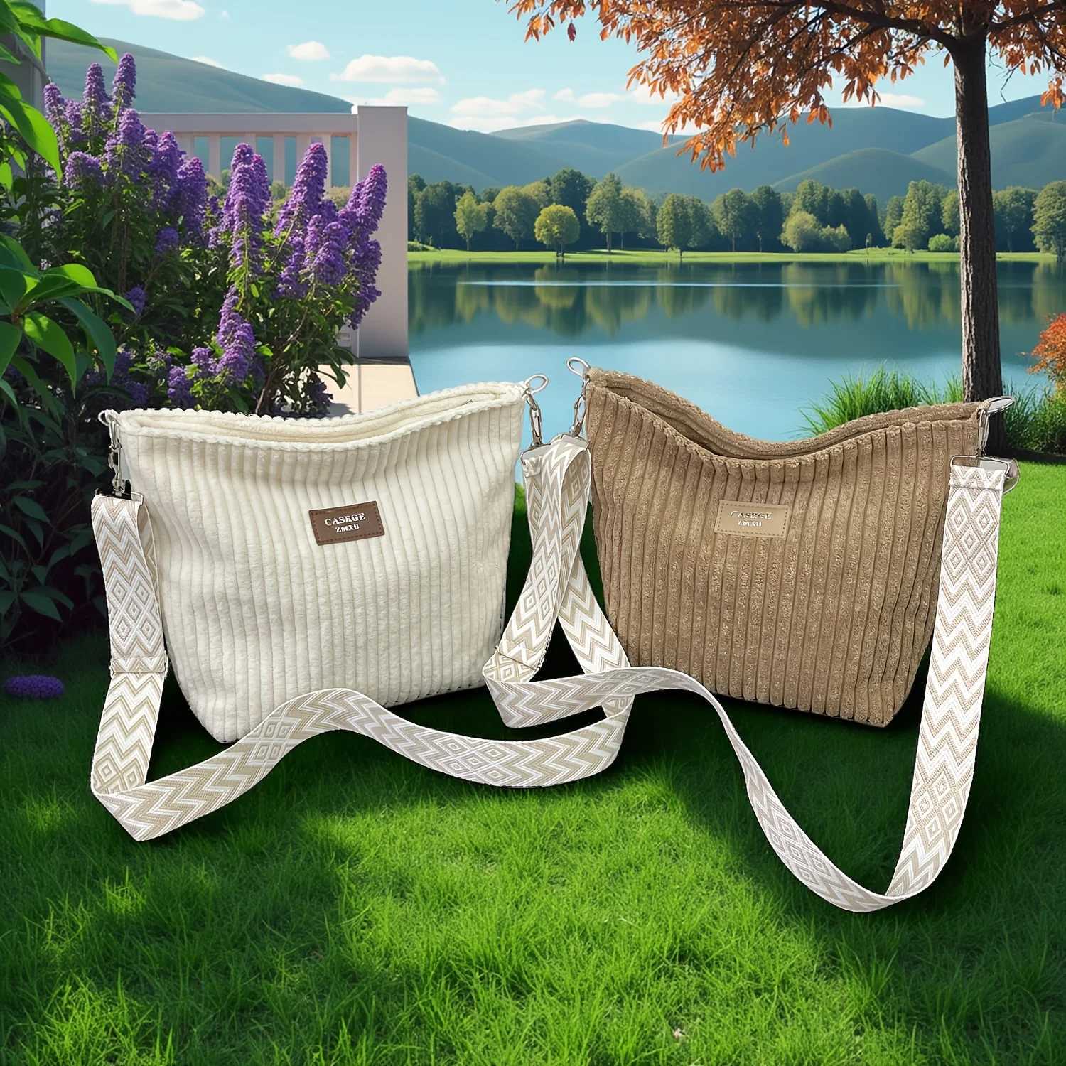 Solid Color Corduroy Messenger Bag Versatile Handbag Women Shoulder Crossbody Bags Casual Chic Bucket Womens Bag Bolsos MujerT251215