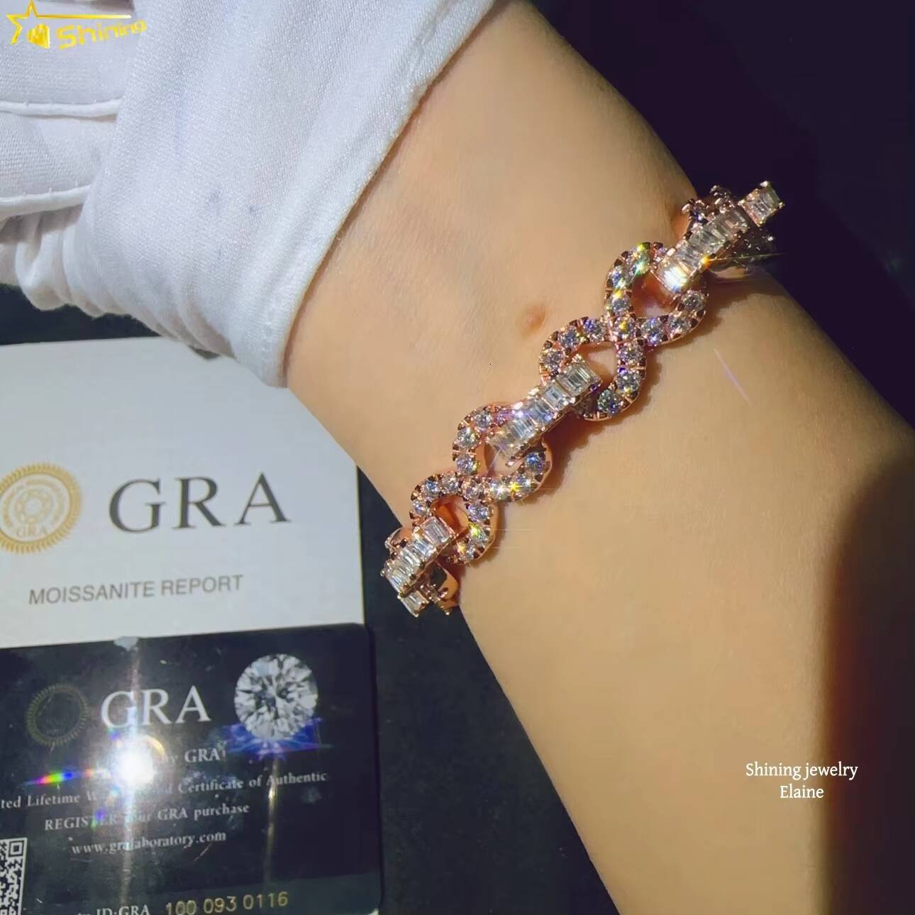 Fashion High Quality GRA Certificated Hip Hop Sterling Silver 925 8mm Vvs Moissanite Cuban Link Chain Moissanite Bracelet