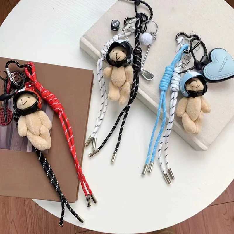 Cute Helmet Bear Bag Pendant Woven Rope Heart Phone Key Ring DIY Bag Accessories M251215