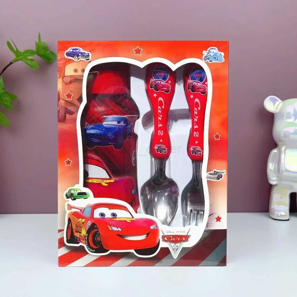 Disney Cars Lightning McQueen Stitch Frozen Cartoon 3Pcs Tableware Set Fork Spoon Water Bottle Childrens Christmas Gift H251215