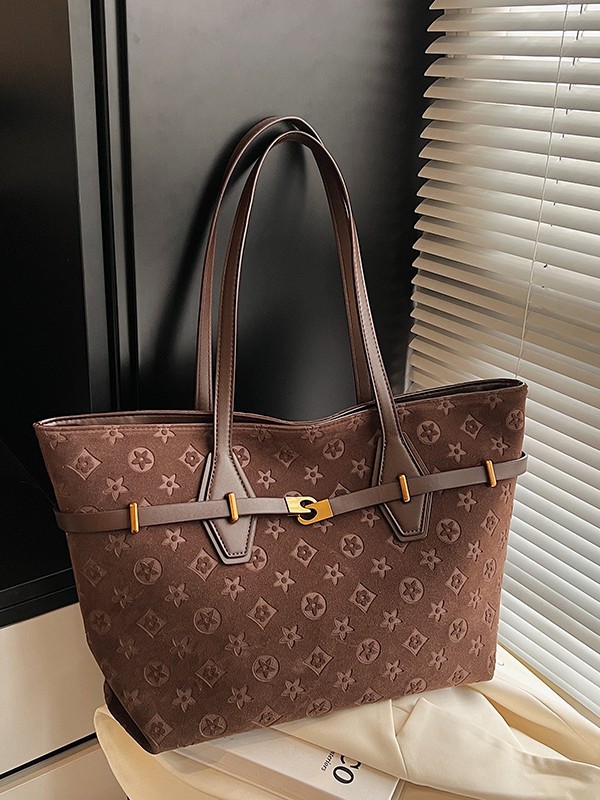 Designer bag 2025 Autumn Winter New Large Capacity Commuter Tote Bag Versatile Classic Printed Retro Suede Underarm Bag for Women black coffee khaki b