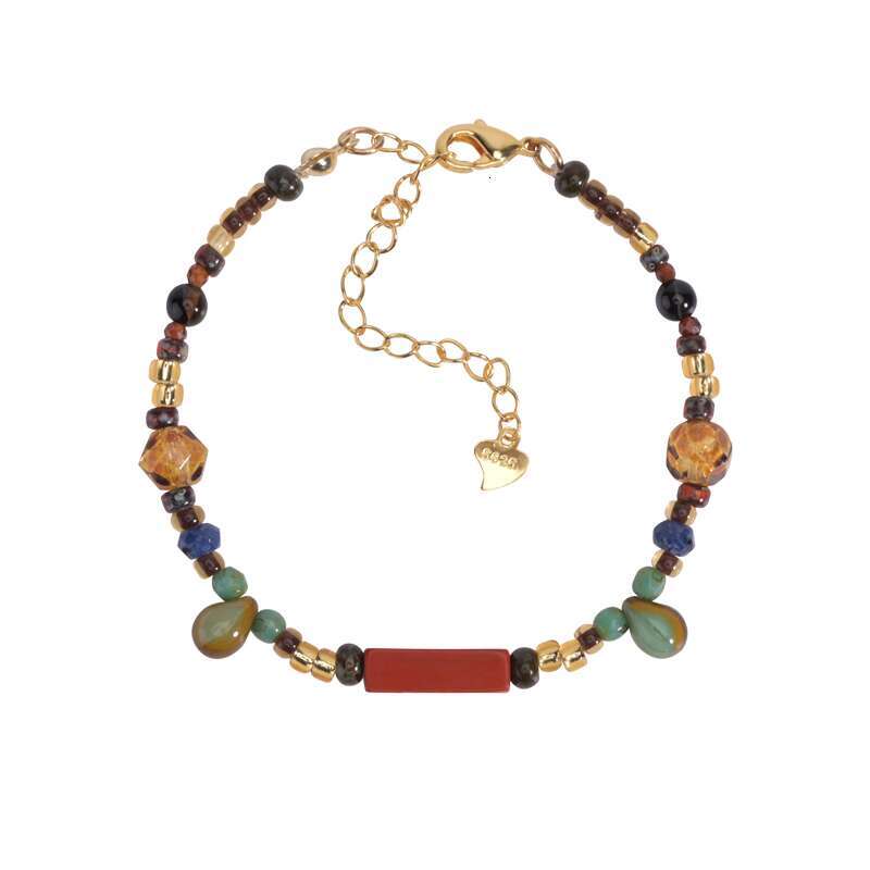 DHcollections Dunhuang Original S925 Gold-Plated Bracelet | Chinese Agate Bead String | Retro Red Brown Ethnic Style Animal Charm Bracelet