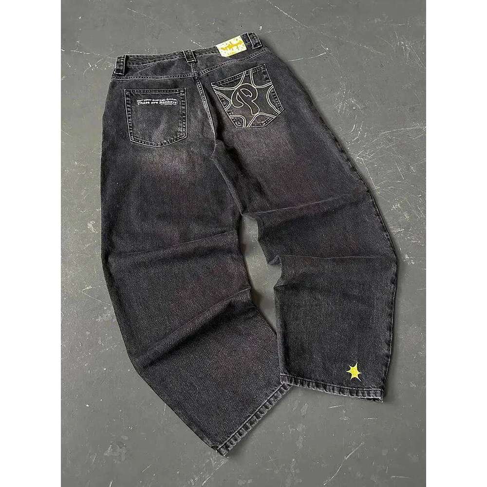 Y2K Protect Streetwear Hip Hop Mens Pants Harajuku Letter Embroidery Vintage Blue Baggy Jeans High Waist Wide Leg Trouser C251215