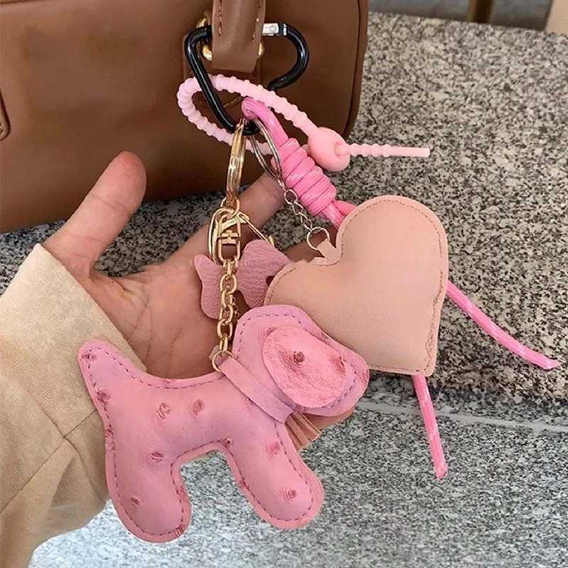 DIY Puppy Pendant Keychains Fashion Leather Dog KeyChain for Women Bag Pendant Car Keyring Clasp Key Chain Jewelry Gifts M251215
