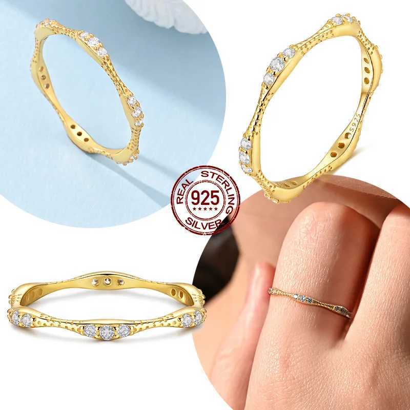 Original Real 925 Sterling Silver Gold Simple Ring Size 6-9 Zircon Ring For Women Wedding Jewelry Gift M251215