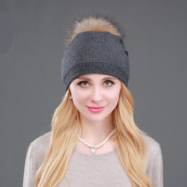 Women Winter Beanie Hat Rabbit Fur Wool Knitted Hat The Female Of The Mink Pom Pom Shining Rhinestone Hats For Women S18120302