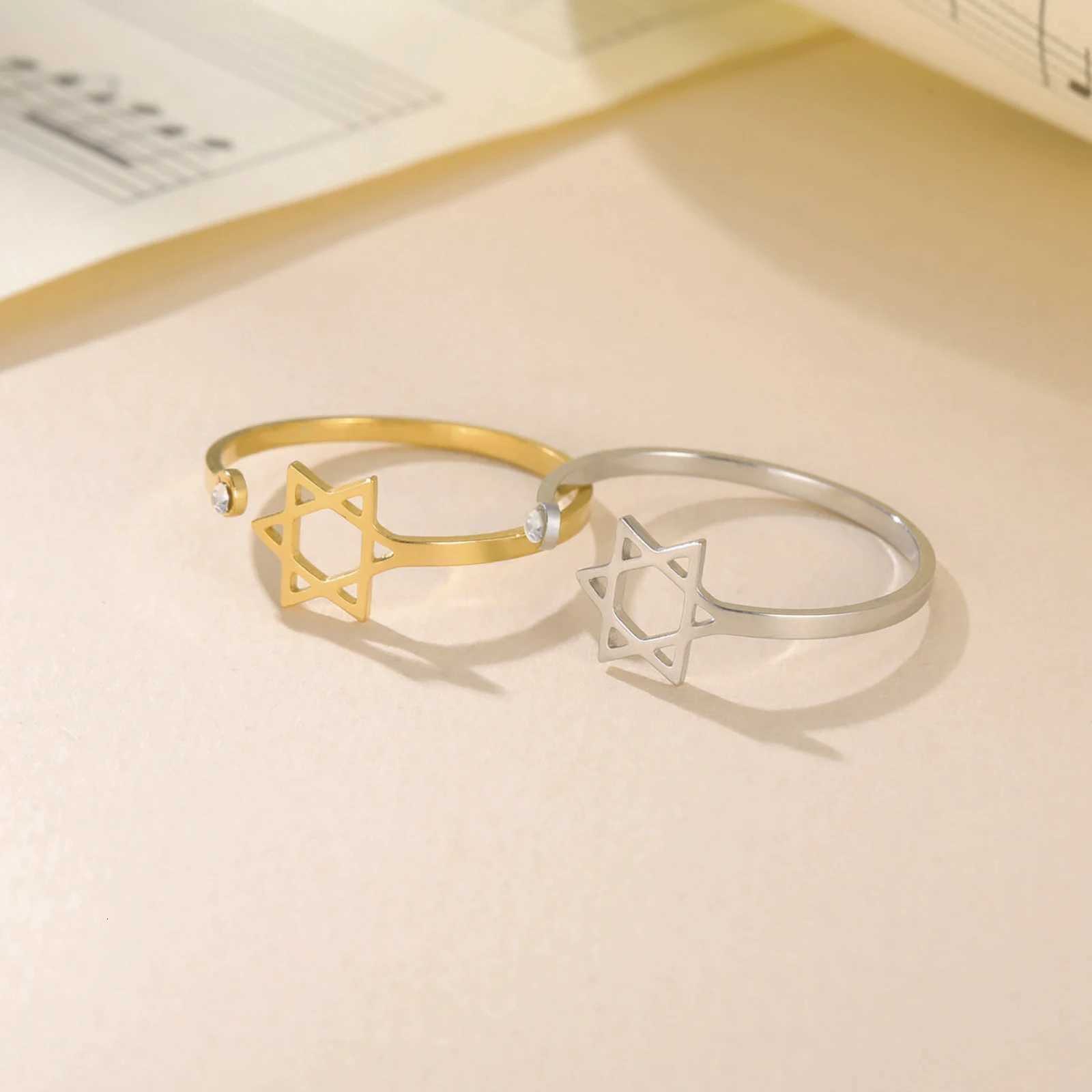 Skyrim Star of David Zircon Ring Women Supernatural Hexagram Stainless Steel Rings Israel Je Judaism Amulet Jewelry Gift M251215