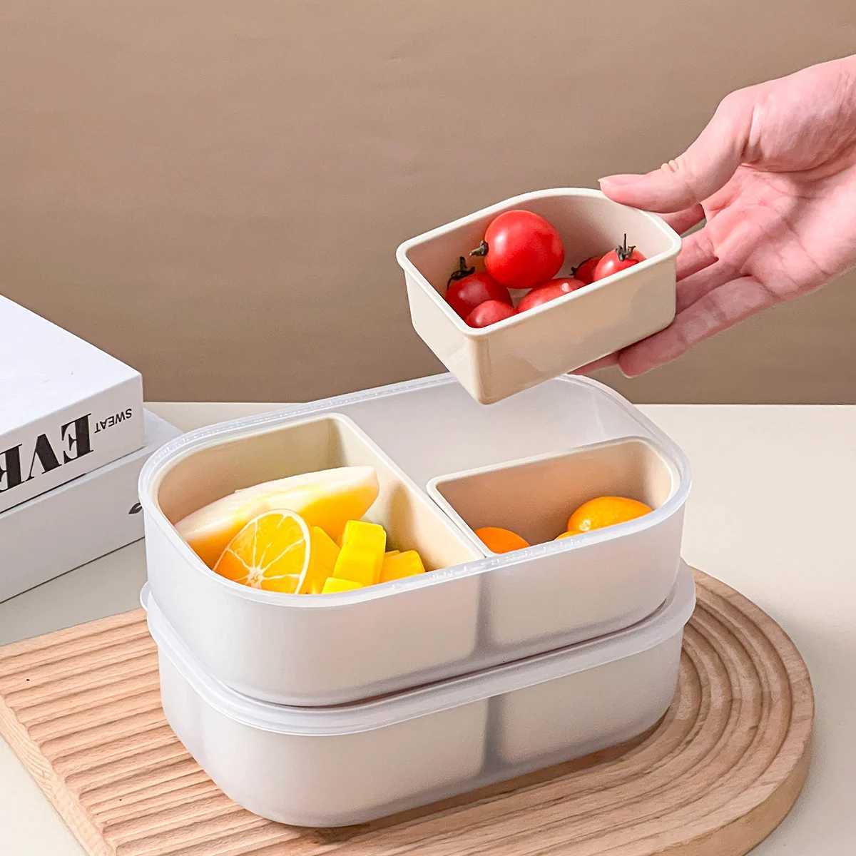 WORTHBUY 3 Grids Detachable Plastic Lunch Box For Kids Students Portable Fruit Salad Bento Box Microwave Safe Lunch Container H251213