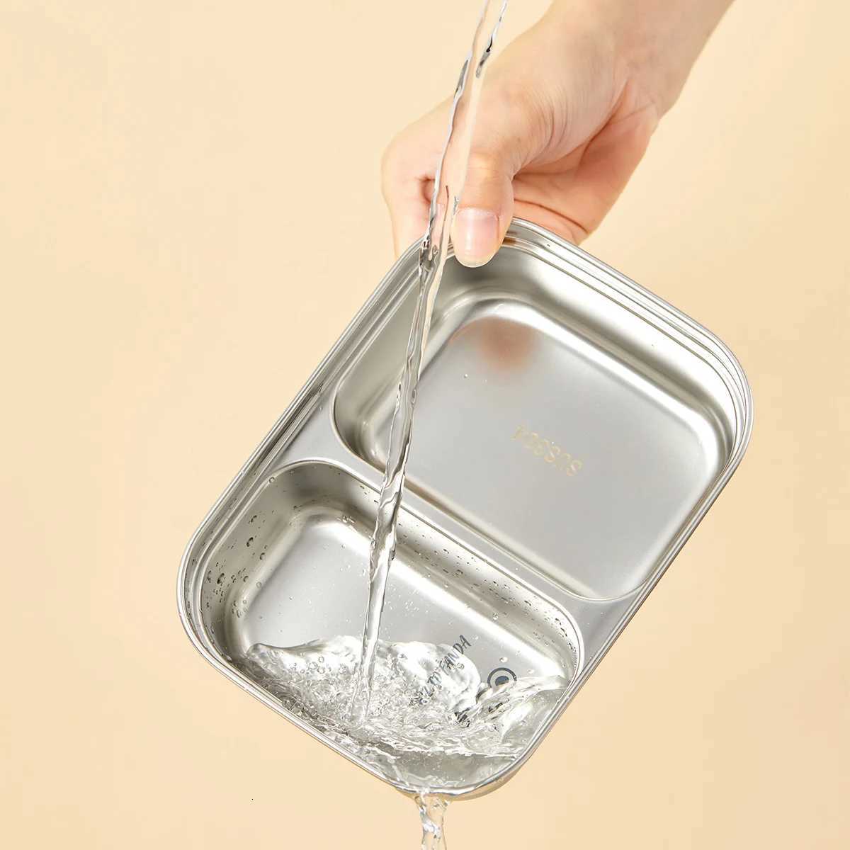 WORTHBUY 2/3 Grids 304 Stainless Steel Dinner Plate Durable Dinning Plate Canteen Large Capacity Food Plate For Kids Students H251213