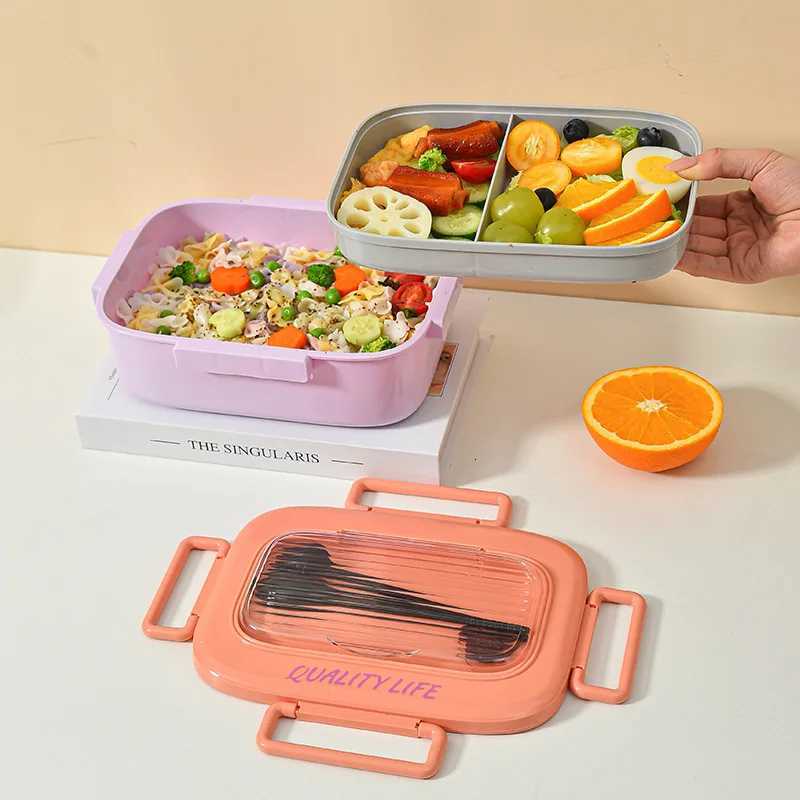 Portable Lunch Box Lunch Container for Kids Double Bento Box with Tableware Microwaveable Food Storage Container H251213