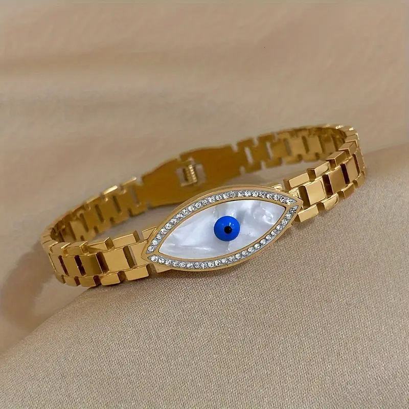 Designer Bracelet New Stainless Steel Gold Plated Hollow Out Watch Pattern Blue Devil's Eye Luxury Jewelry Open Men's And Women's Fashi