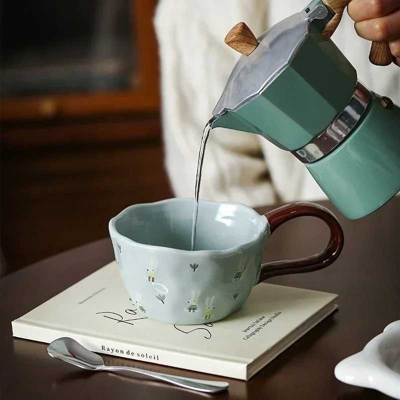 300ml Hand Pinched Irregar Ceramic gs Cute Bear Rabbit Coffee Cups Milk Cup for Kids Breakfast Oatmeal Cup Festival gift H251215